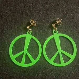 Vibrant Green Peace Sign Earrings